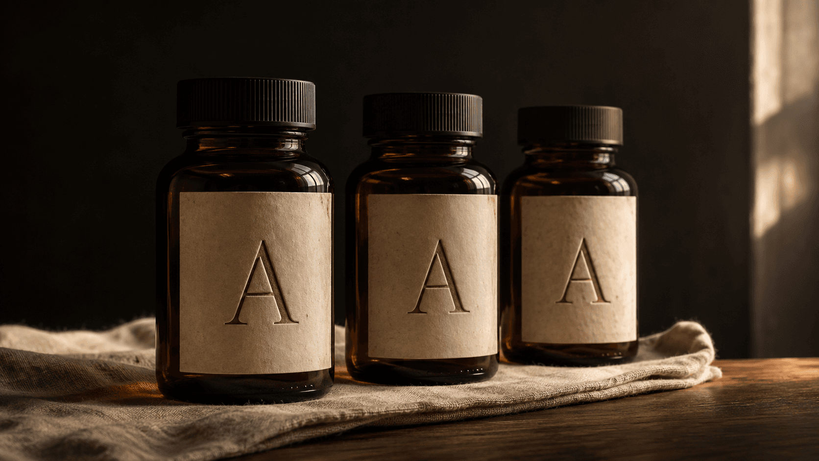 The Acme apothecary line — three SKUs, one brand system.